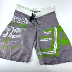 American Fighter Gray and Green swim‎ Trunks / Board Shorts